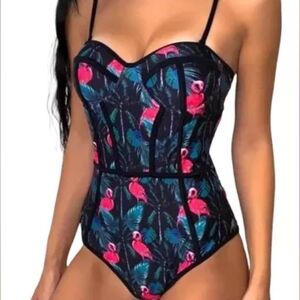 NWOT Flamingo Bustier One Piece Bathing Suit Swimsuit Monokini Size XL